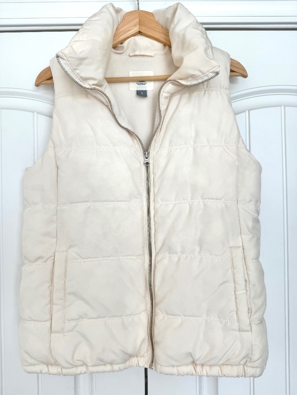 Old Navy Cream Puffer Vest Fleece Lined Full Zip Size Medium